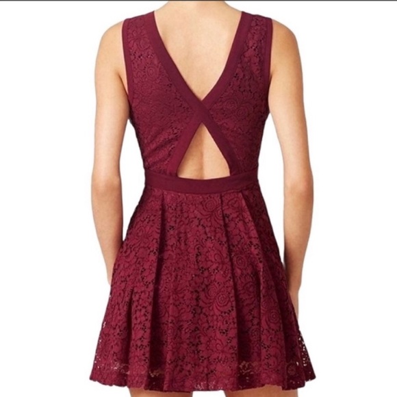 Free People Floral lace dress burgundy purple pockets - Picture 3 of 5